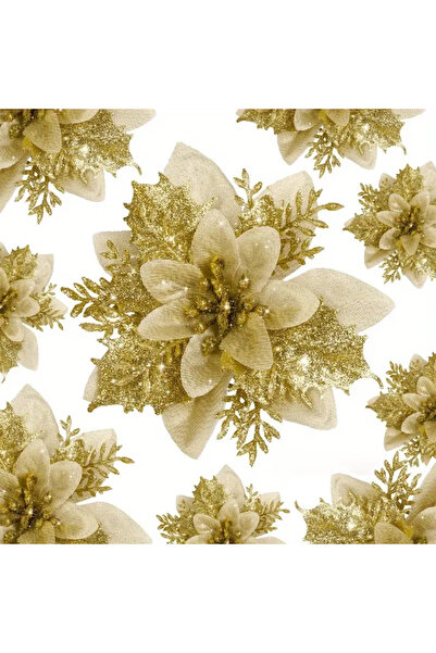 Choice 12 قطعة من زهور البونسيتة الصناعية المصنوعة من القماش لتزيين شجرة عيد ...