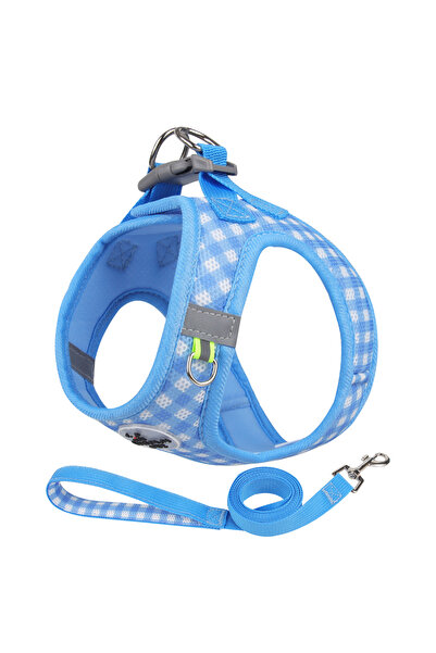 Choice S Blue Kitten chest Strap Fresh plaid kitten leash anti-break Adjustab...