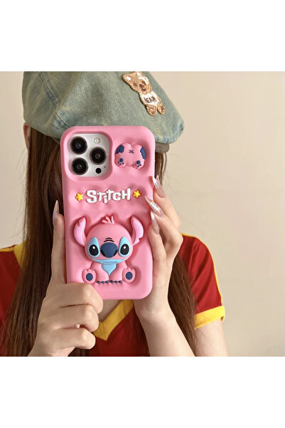 Miniso A For iPhone 15Pro 3D Stereoscopic Cute Cartoon Disney Stitch Stand Holder Phone Case For iPhone 16
