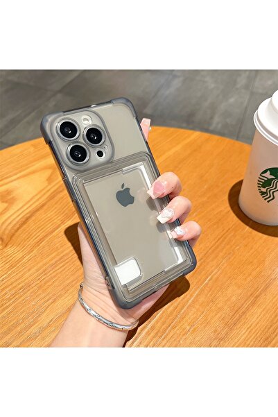 Choice جراب هاتف iPhone 14 Pro Max أسود مقاوم للصدمات شفاف بفتحة بطاقة من ماد...