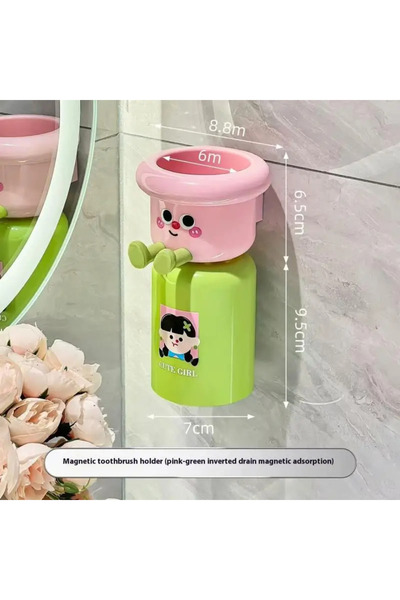 Choice حامل فرشاة أسنان مغناطيسي كرتوني G4722C باللون الأخضر، بدون ثقب، مثبت ...