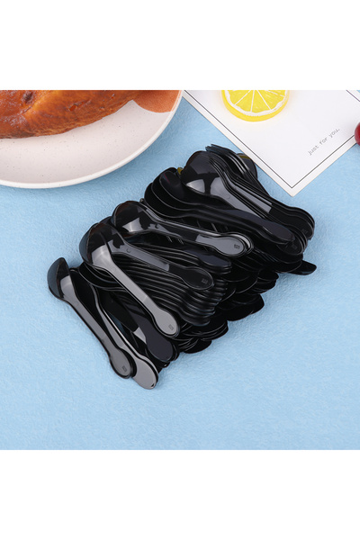 Choice ملاعق بلاستيكية صغيرة سوداء، 100 قطعة، ملاعق أدوات مائدة، ملاعق بلاستيكية للآيس كريم والحلوى والمقبلات