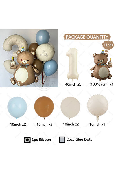 Miniso Other 1 11pcs Cute Brown Bear Balloon Birthday Number Balloon Set Cartoon Animal Party Decoration Fe