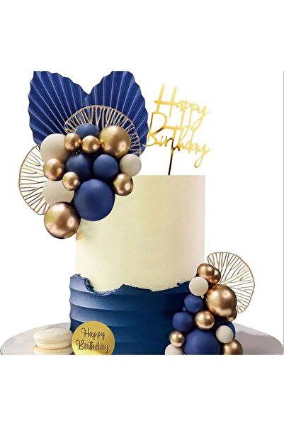 choice2 dark blue Blue White Gold Balls Cake Toppers Balls Birthday Cake Deco...