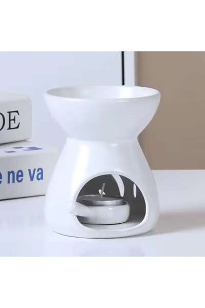 Choice WHITE 2 in 1 Handmade Essential Oil Stove Ceramic Candle Heating Holder Bedroom Nightlight Prevent D