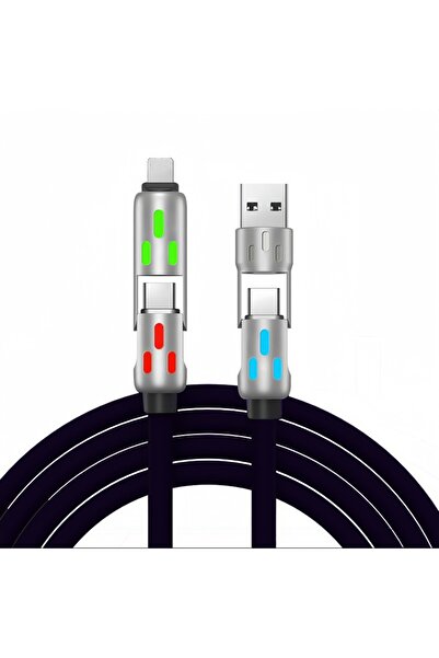 Choice كابل شحن USB 4 في 1 أسود بطول 1.5 متر، شحن سريع بحد أقصى 240 واط، Ligh...