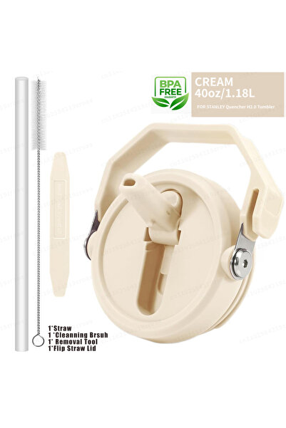 Choice غطاء قش قابل للطي من كريم 40 أونصة لكوب ستانلي سعة 40 أونصة، غطاء مقاو...