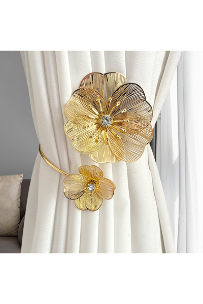 Choice مجموعة واحدة من مشابك وربطات الستائر المزخرفة المصنوعة من سبائك الذهب على شكل زهرة لغرفة المعيشة وغرفة النوم والمطبخ