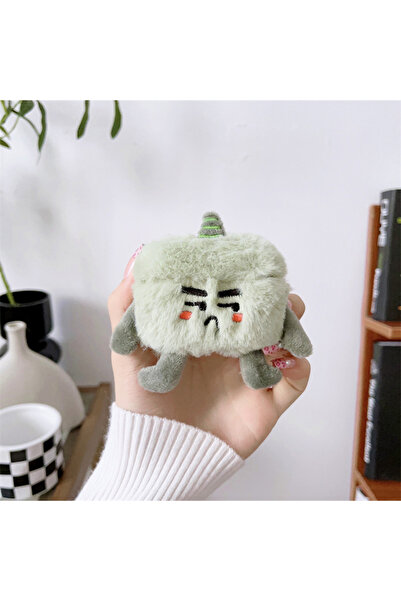 Choice حافظة سماعة أذن من الفرو بتصميم كرتوني لطيف باللون الأخضر لأجهزة Airpo...