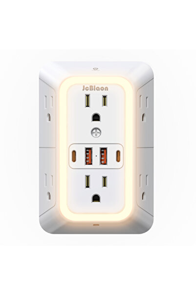 Choice مقبس حائط أمريكي أبيض مع ضوء ليلي، مقبس حائط قياسي أمريكي مع منفذ USB ...