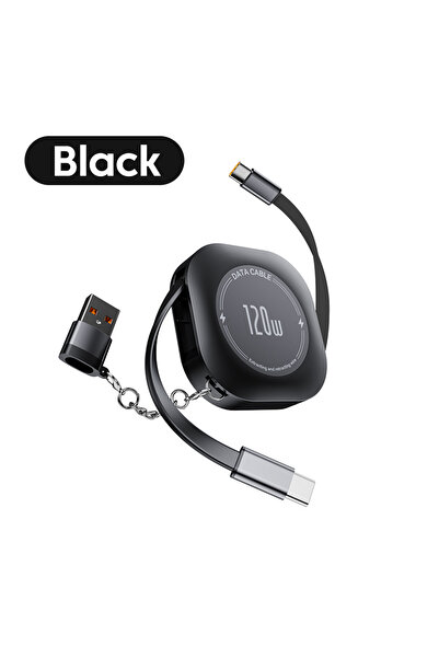 Choice كابل شحن سريع من النوع C إلى IOS أسود 120 واط قابل للسحب من USB C إلى ...