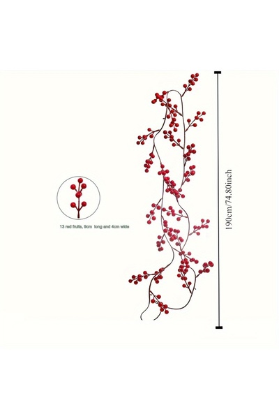 Choice 1pc 1pc 190cm Artificial Cranberry Vine, Christmas - Suitable for Dining Table, New Year Celebration