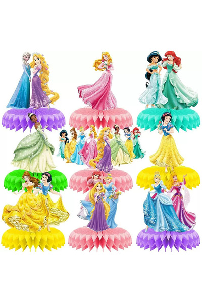 Choice 9 قطع من الياقوت الأزرق الداكن 9/18 قطعة من زخارف مركزية على شكل قرص العسل للأميرة سنو وايت وأرييل وسندريلا ثلاثية الأبعاد