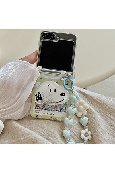 Miniso With Holder Lanyard For Samsung ZFilp 7 Cute Cartoon Snoopy Charlie Brown Stand Holder Phone Case Fo