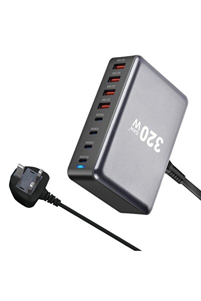 Choice شاحن سطح المكتب الجديد في المملكة المتحدة بقوة 320 وات، مزود بـ GaN سر...