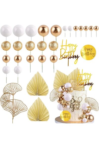 Choice white gold White Gold Balls Cake Toppers with Gold Palm Leaves Boho Bi...