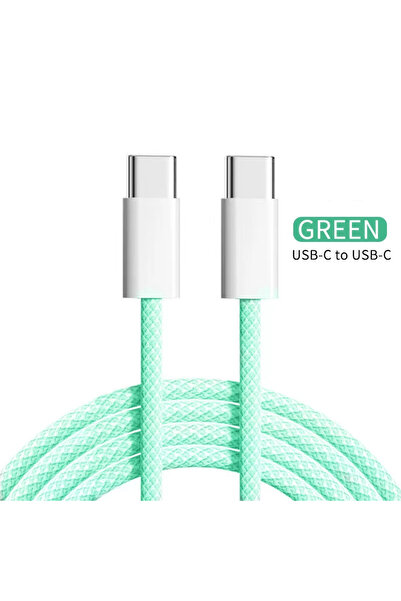 Choice كابل شحن سريع USB-C إلى Type C بقوة 60 واط PD باللون الأخضر بطول 1 متر لهاتف iPhone 15 16 Pro لهاتف Huawei Xiaomi Samsung