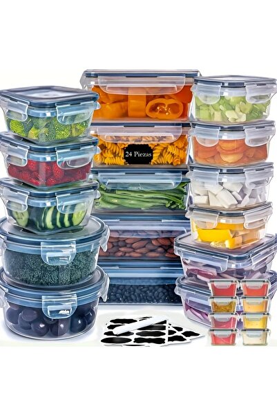 Choice مجموعة من 24 وعاء تخزين طعام شفاف للمطبخ 12/24 - آمنة للاستخدام في الم...