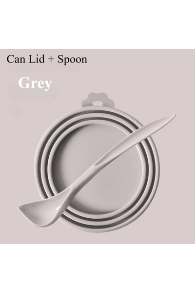 Choice غطاء علب طعام الحيوانات الأليفة Grey-Spoon من السيليكون الطازج للقطط والكلاب، غطاء مانع للتسرب قابل للتعديل عالميًا + ملعقة