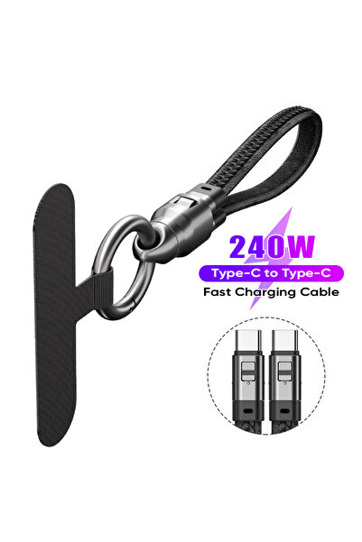 Choice كابل شحن سريع للهواتف المحمولة أسود 240 وات من النوع C إلى سلسلة مفاتي...
