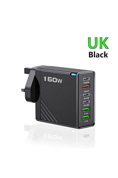 Choice UK Black 160W Fast Charge Phone Charger Adapter Multi Port USB Type C ...