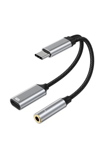 Choice محول شاحن وسماعة رأس 2 في 1 من WANGYOU باللون الرمادي، من منفذ USB C إلى 3.5 ملم، منفذ USB C PD 3.0 إلى مقبس صوت Aux