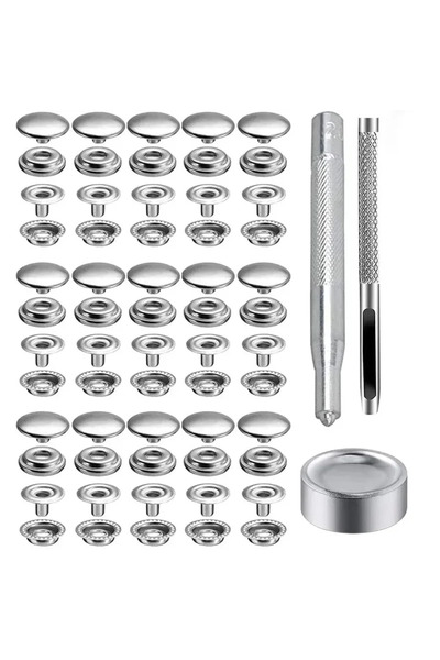 Choice Ancient silver 25set Stainless Steel Snap Fastener Kit 15mm Snap Button Press Stud Cap with Tools fo