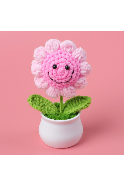 Choice زهور عباد الشمس الوردية الإبداعية المنسوجة يدويًا في أصيص زهور صناعية ...