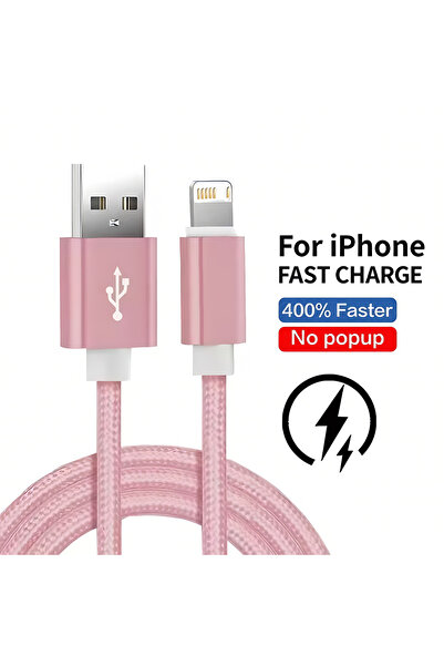 Choice كابل شحن USB وردي بطول 2 متر لهاتف iPhone 11 12 mini 13 14 Pro Max X X...