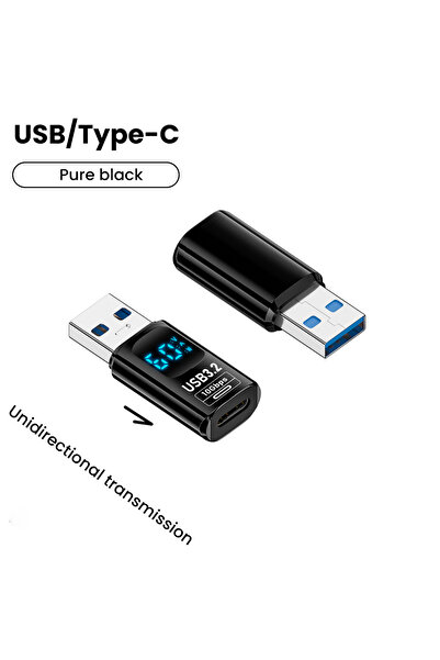 Choice محول USB ذكر إلى C أسود، شاشة LED رقمية، قطعة واحدة، محول USB 3.2، 36-60 واط، 10 جيجابت في الثانية، محول كمبيوتر محمول من النوع C