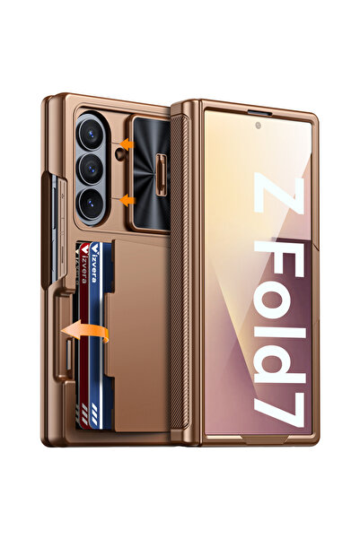 Choice جراب ذهبي لهاتف Galaxy Z Fold7، محفظة RFID مع حامل بطاقات، غطاء مفصلي،...