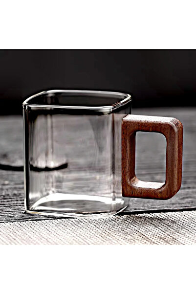 Choice كوب قهوة زجاجي شفاف سعة 90 مل مع مقبض خشبي من خشب الجوز، مناسب للمنزل