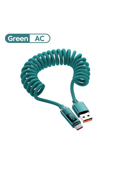 Choice كابل زنبركي للسيارة من النوع C إلى النوع C بطول 1 متر باللون الأخضر، 1...