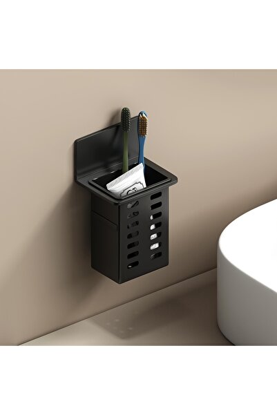 Choice حاملات معجون وفرشاة أسنان سوداء مثبتة على الحائط. صندوق تخزين لأدوات ا...