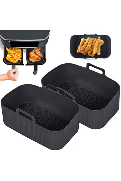 Choice قطعتان باللون الأسود، صينية سيليكون مستطيلة الشكل لمقلاة الهواء، سلة خ...