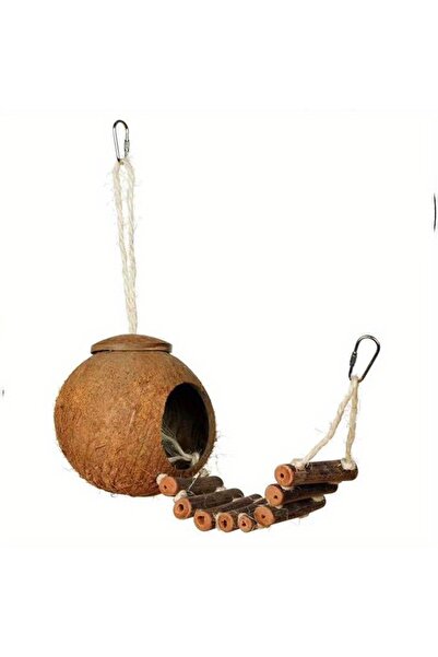 Choice Wood Parrot Natural Coconut Shell Bird Nest with Climbing Ladder, Cozy Hanging Parrot Original Wood