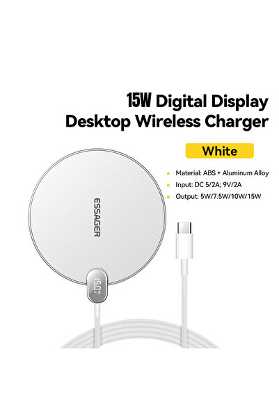 Choice شاحن لاسلكي سريع من Essager بقوة 15 وات، شاشة رقمية LED، لوحة شحن لاسل...