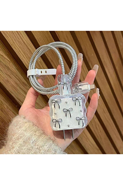 Choice1 129 Cute Clear 3D Bowknot Pearl Wave Border USB Charger Protective Ca...