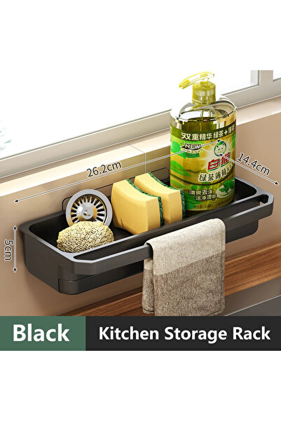Choice منظم حوض المطبخ الأسود S، رف تصريف ذاتي، حامل إسفنج، منشفة أطباق، تخزين الصنبور