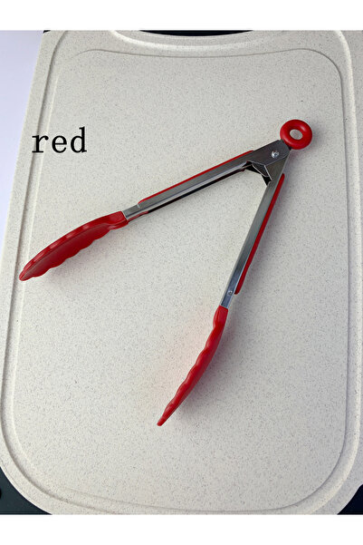 Choice 1Pcs Red-885 Anti Slip Cooking Serving Tongs Stainless Steel Food Clip Bread Salad Tong Heat-Resista