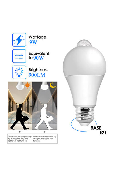 Choice AC220V(175-265V) لمبة LED بيضاء دافئة 9 وات 4 قطع E27 PIR مستشعر حركة ...