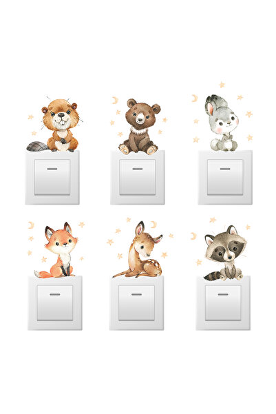 Choice BR-S015 6 قطع من ملصقات مفاتيح الحائط على شكل ثعلب وسنجاب وأرنب وحيوان...