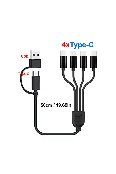 Choice A C to 4xtype-C 50cm Short Cord 5V USB A C to Type C Multiple Charging Cable 4 in 1 Micro USB Splitt