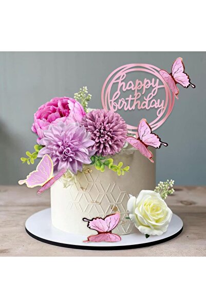 Choice1 Purple Flower Cake Toppers with Butterfly Happy Birthday and Artifici...