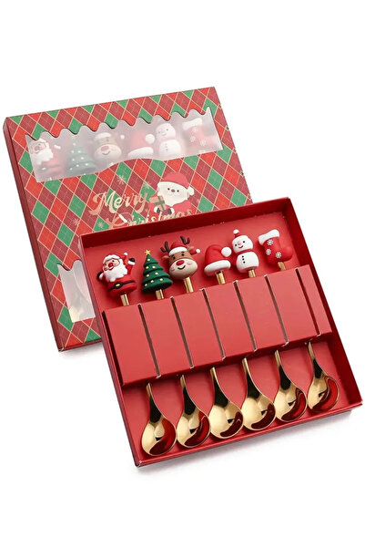 Choice red-6pcs-D 2/4/6Pcs Christmas Fork And Spoon Set,Stainless Steel Creative Tableware,Coffee Tea Desse