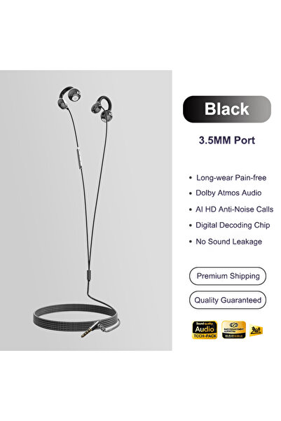 Choice سماعات رأس رياضية سوداء بمشبك 3.5 مم من النوع C و3.5 مم للتحكم السلكي، صوت عالي الدقة، سماعات أذن للألعاب بدون استخدام اليدين