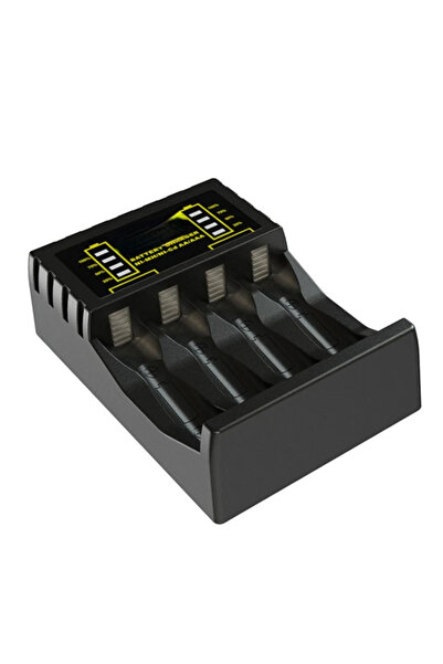 Choice شاحن بطاريات أسود بأربعة منافذ، ذكي وسريع الشحن، متوافق مع بطاريات NiM...