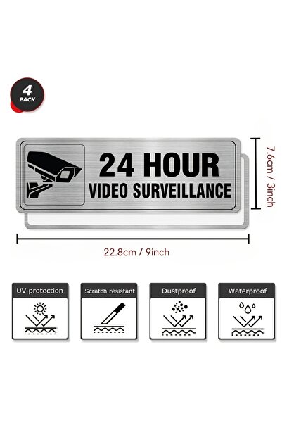 choice2 لافتة ألومنيوم للمراقبة بالفيديو على مدار 24 ساعة، قطعة واحدة - فضية،...