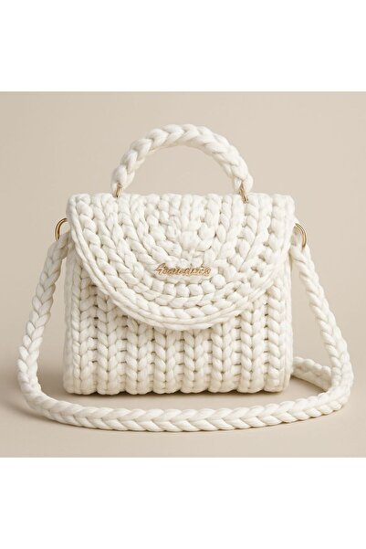 Makrome Mood El Örgüsü Omuz Çanta Beyaz