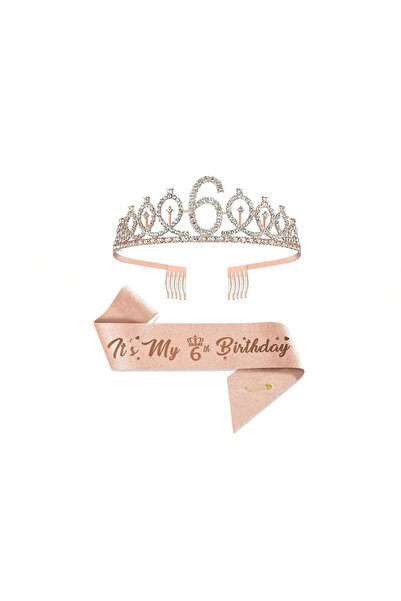 Choice زينة عيد ميلاد من الذهب الوردي - 6 قطع من الذهب الوردي للبنات، بما في ذلك وشاح ملكة عيد الميلاد مع حجر الراين الحلو